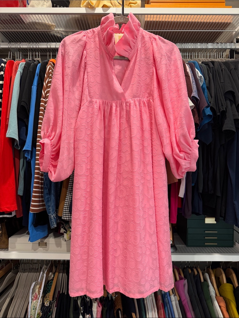 Pink Ruffled V-Neck Midi Dress - Brand Unspecified